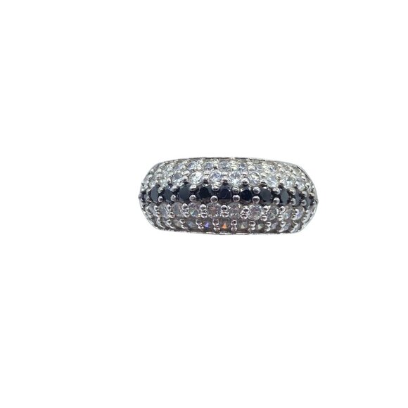 925 Sterling Silver White & Black CZ Pave Design Ring Band Size 7 *READ* - Picture 1 of 11